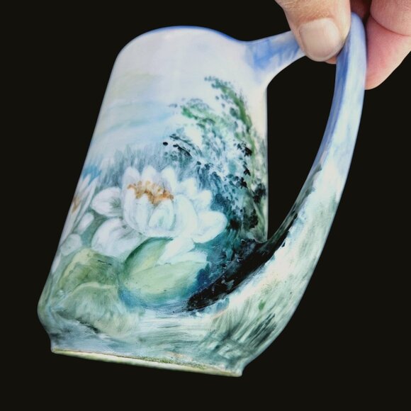 Antique Hand Painted Rosenthal Water Lily Porcelain Creamer Pitcher Art Nouveau - Picture 5 of 10